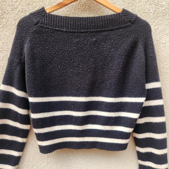 ABERCROMBIE FITCH Women's Sweater XS Blue Striped Merino Wool Y2K Cropped - Picture 6 of 9